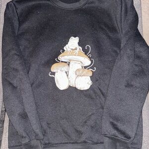 Black Sweatshirt with Frog and Mushroom Design
